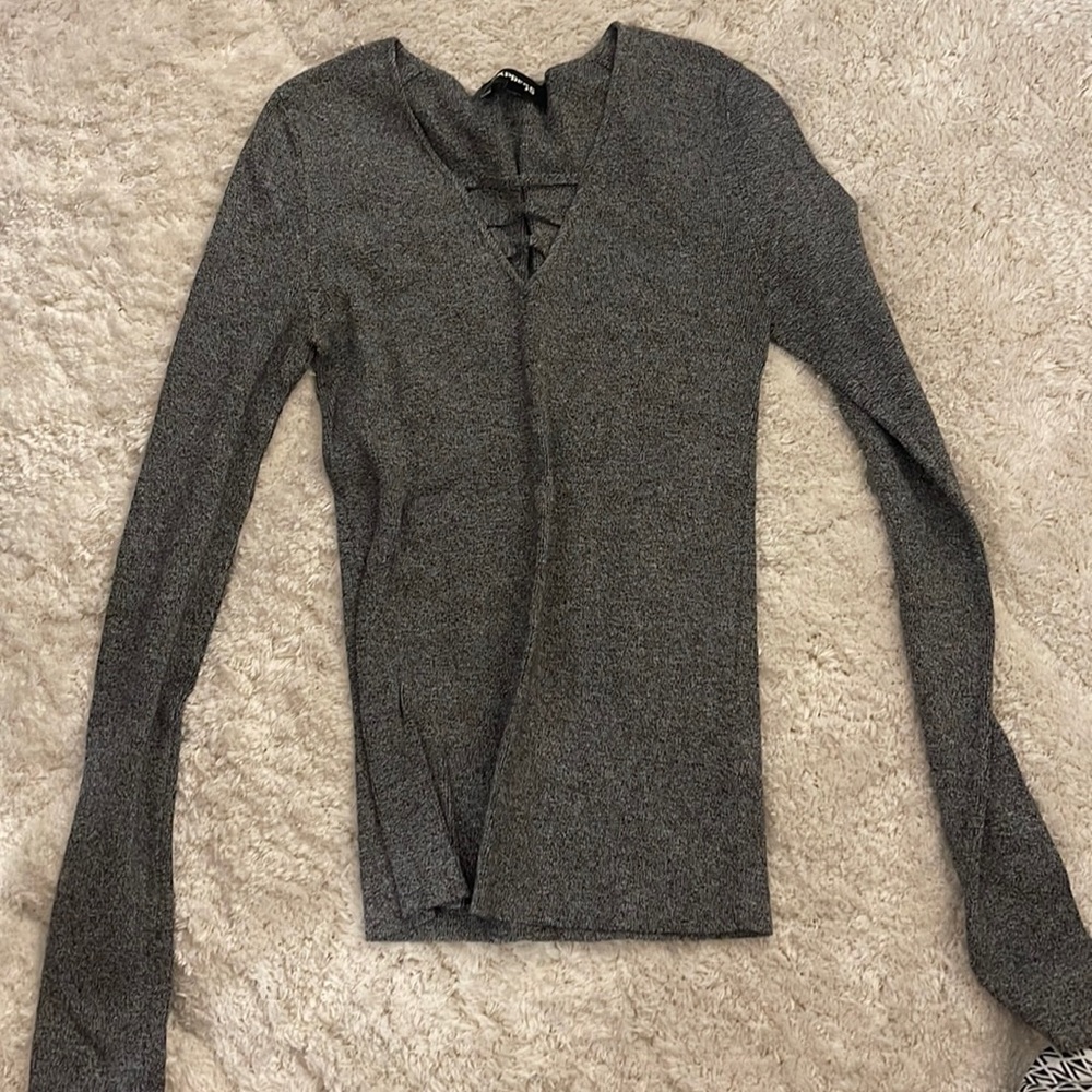 Gray express v neck top